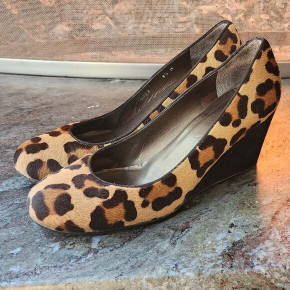 Stuart Weitzman Animal Print Ponyhair Wedge Pumps Size 8.5M - Picture 1 of 16